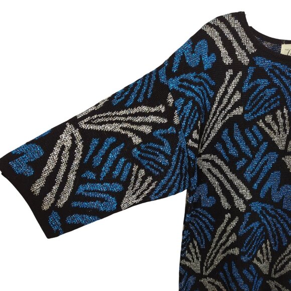 The Glory 3 by Gloria Furman Vintage metallic blue silver sweater 3/4" sleeves M - Picture 3 of 11